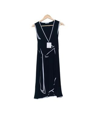 NWT Calvin Klein Black White Dress Sleeveless Wrap Work Career Light Stretch